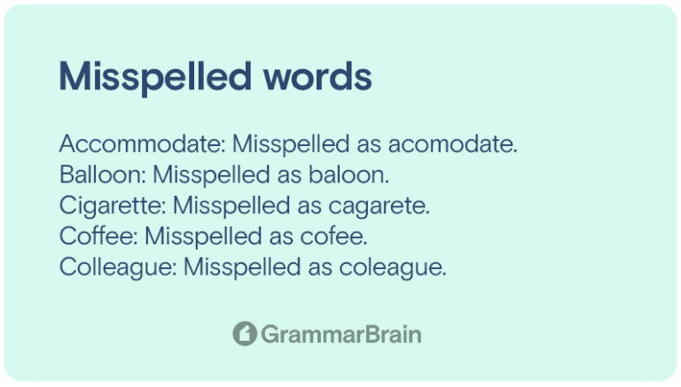 Most Commonly Misspelled Words List Examples Ukus Spellings Grammarbrain 