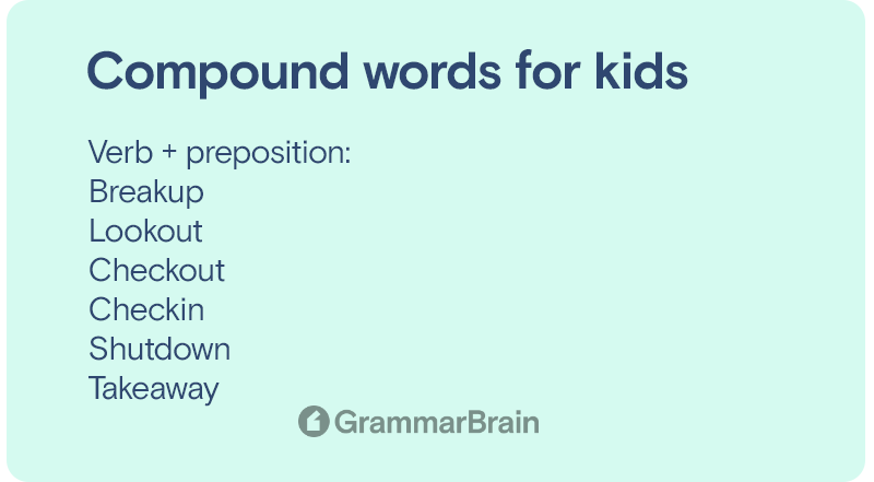 Verb + preposition compound words for kids