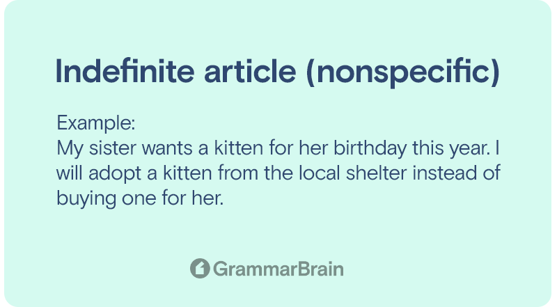 Indefinite article (nonspecific)