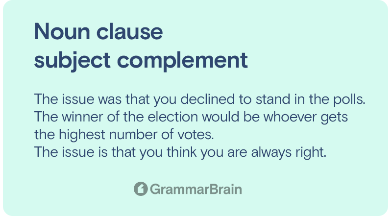 Noun clause subject complement