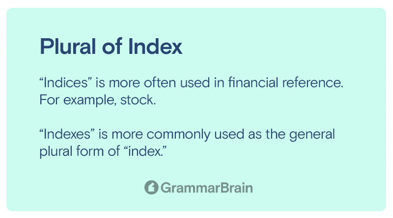 index plural form in english